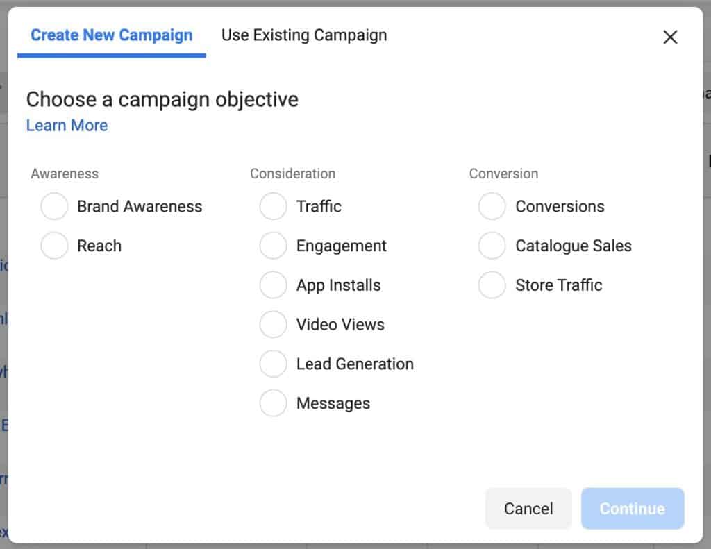 A Facebook Ads Choose a campaign objective
